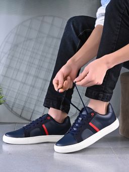 Styli - Men Casual Navy Blue Sneakers with Contrast Stripe