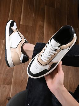 Styli - Men Casual Colorblock White & Beige Sneakers