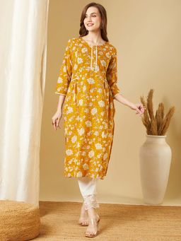 FASHOR - Women Mustard Printed Kurta