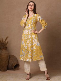 FASHOR - Women Yellow Printed Kurta