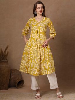 FASHOR - Women Yellow Printed Kurta