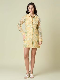 PEACH & PANDA - Yellow Floral Shirt Dress