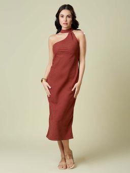PEACH & PANDA - Maroon Asymmetrical Neck Dress