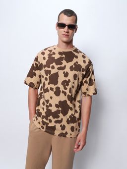 Bewakoof - Men's Brown All Over Printed Oversized T-shirt