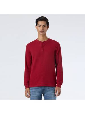 Pepe Jeans Men Red Henley Neck Full Sleeve T-Shirt - Image 1