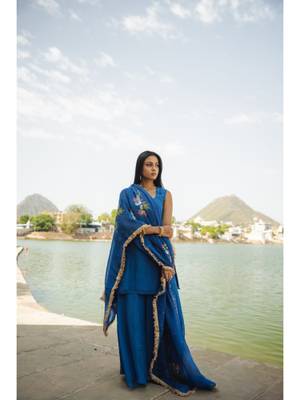 Buy IMROZ HOUSE Blue Rati Organza Kurta with Palazzo & Dupatta (Set of ...