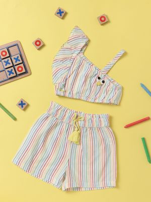Nautinati Girls' Ruffled Striped Top & Shorts Co-ord Set