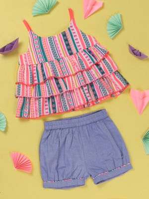 Nautinati Girls Floral Printed Top With Shorts