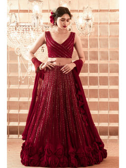 CHARU AND VASUNDHARA - Athena Red Lehenga with Blouse and Dupatta
