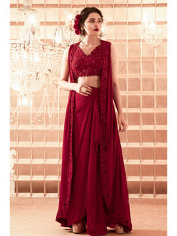 CHARU AND VASUNDHARA - Anastasia Red Skirt with Blouse and Cape