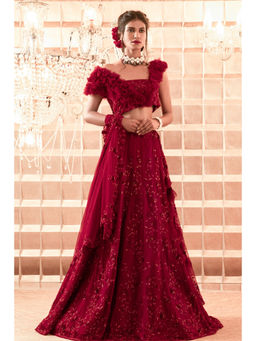 CHARU AND VASUNDHARA - Alena Red Lehenga with Blouse and Dupatta