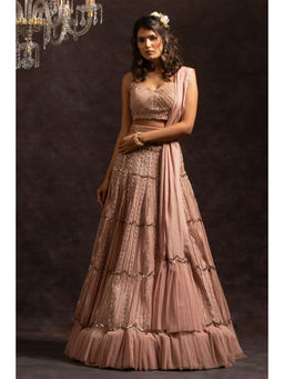 CHARU AND VASUNDHARA - Amelia Peach Lehenga with Blouse and Dupatta