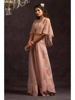 CHARU AND VASUNDHARA - Aria Peach Lehenga with Blouse and Cape