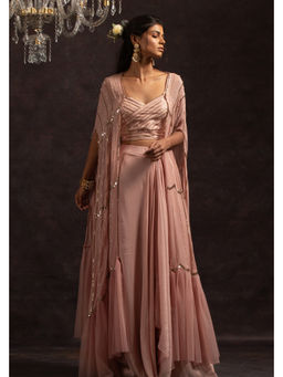 CHARU AND VASUNDHARA - Alexa Peach Lehenga with Blouse and Cape