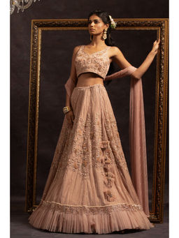 CHARU AND VASUNDHARA - Alexandra Peach Lehenga with Blouse and Dupatta