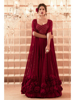 CHARU AND VASUNDHARA - Aubrey Red Lehenga with Blouse and Cape