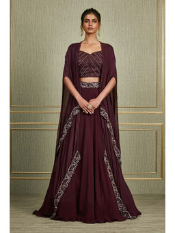 CHARU AND VASUNDHARA - Gabriella Wine Lehenga with Blouse and Cape