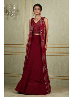 CHARU AND VASUNDHARA - Gizela Red Lehenga with Blouse and Jacket