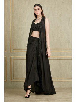 CHARU AND VASUNDHARA - Gretta Black Lehenga with Blouse and Cape