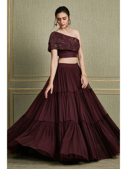 CHARU AND VASUNDHARA - Gema Maroon Embroidered Lehenga and Blouse