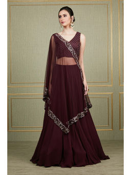CHARU AND VASUNDHARA - Glo Maroon Lehenga with Blouse and Dupatta