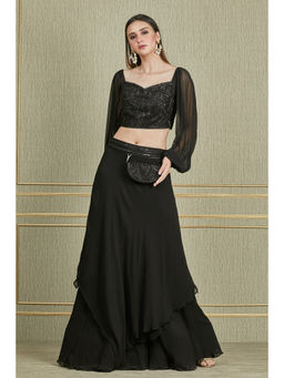 CHARU AND VASUNDHARA - Glenne Black Lehenga with Blouse and Bag