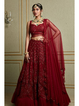 CHARU AND VASUNDHARA - Georgina Red Lehenga with Blouse and Dupatta