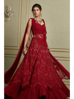 CHARU AND VASUNDHARA - Gloriana Red Lehenga with Blouse and Dupatta