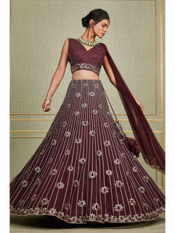 CHARU AND VASUNDHARA - Gauhar Maroon Lehenga with Blouse and Sash with Belt