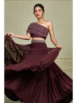 CHARU AND VASUNDHARA - Gul Wine Embroidered Lehenga and Blouse