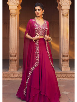 CHARU AND VASUNDHARA - Zoya Pink Lehenga With Bouse and Cape