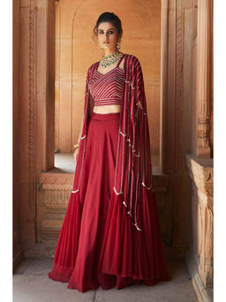 CHARU AND VASUNDHARA - Zetta Navy Blue Embroidered Lehenga With Blouse and Cape