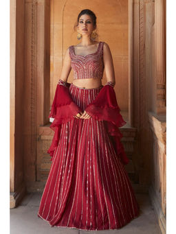 CHARU AND VASUNDHARA - Sofia Red Lehenga With Blouse and Dupatta