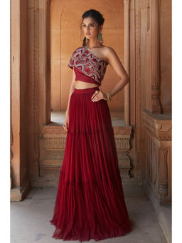 CHARU AND VASUNDHARA - Red Embroidered Lehenga and Blouse