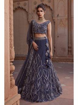 CHARU AND VASUNDHARA - Dalia Navy Blue Lehenga with Blouse and Dupatta