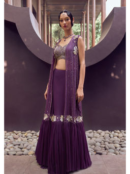 CHARU AND VASUNDHARA - Rujala Purple Lehenga With Blouse and Cape
