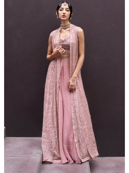 CHARU AND VASUNDHARA - Rosemarie Pink Lehenga With Blouse and Cape