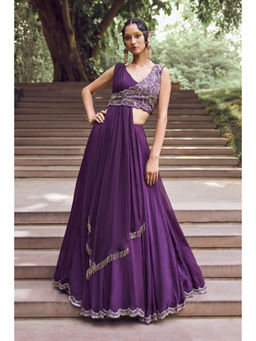 CHARU AND VASUNDHARA - Rupanzel Purple Embroidered Lehenga and Blouse