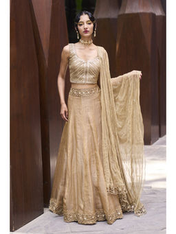 CHARU AND VASUNDHARA - Riverlyn Beige Lehenga with Blouse and Dupatta