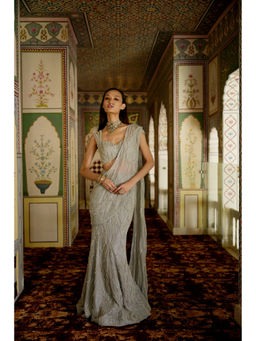 CHARU AND VASUNDHARA - Keira Silver Lehenga with Blouse and Dupatta