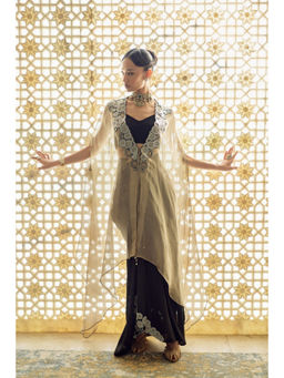 CHARU AND VASUNDHARA - Kayden Black Lehenga with Blouse and Cape