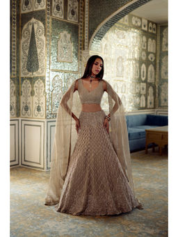 CHARU AND VASUNDHARA - Kourtney Gold Lehenga with Blouse and Dupatta