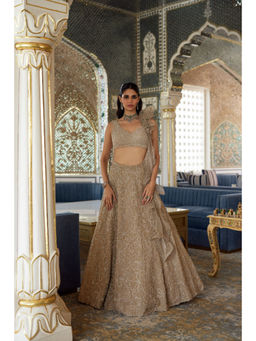 CHARU AND VASUNDHARA - Kora Gold Embroidered Lehenga and Blouse