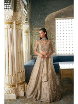 CHARU AND VASUNDHARA - Kloey Gold Lehenga with Blouse and Dupatta