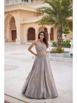 CHARU AND VASUNDHARA - Krystabellea Silver Embroidered Lehenga and Blouse
