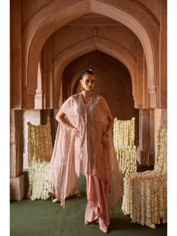 CHARU AND VASUNDHARA - Tayrina Peach Skirt With Blouse and Cape