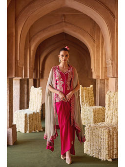 CHARU AND VASUNDHARA - Tamreya Pink Skirt With Blouse and Cape