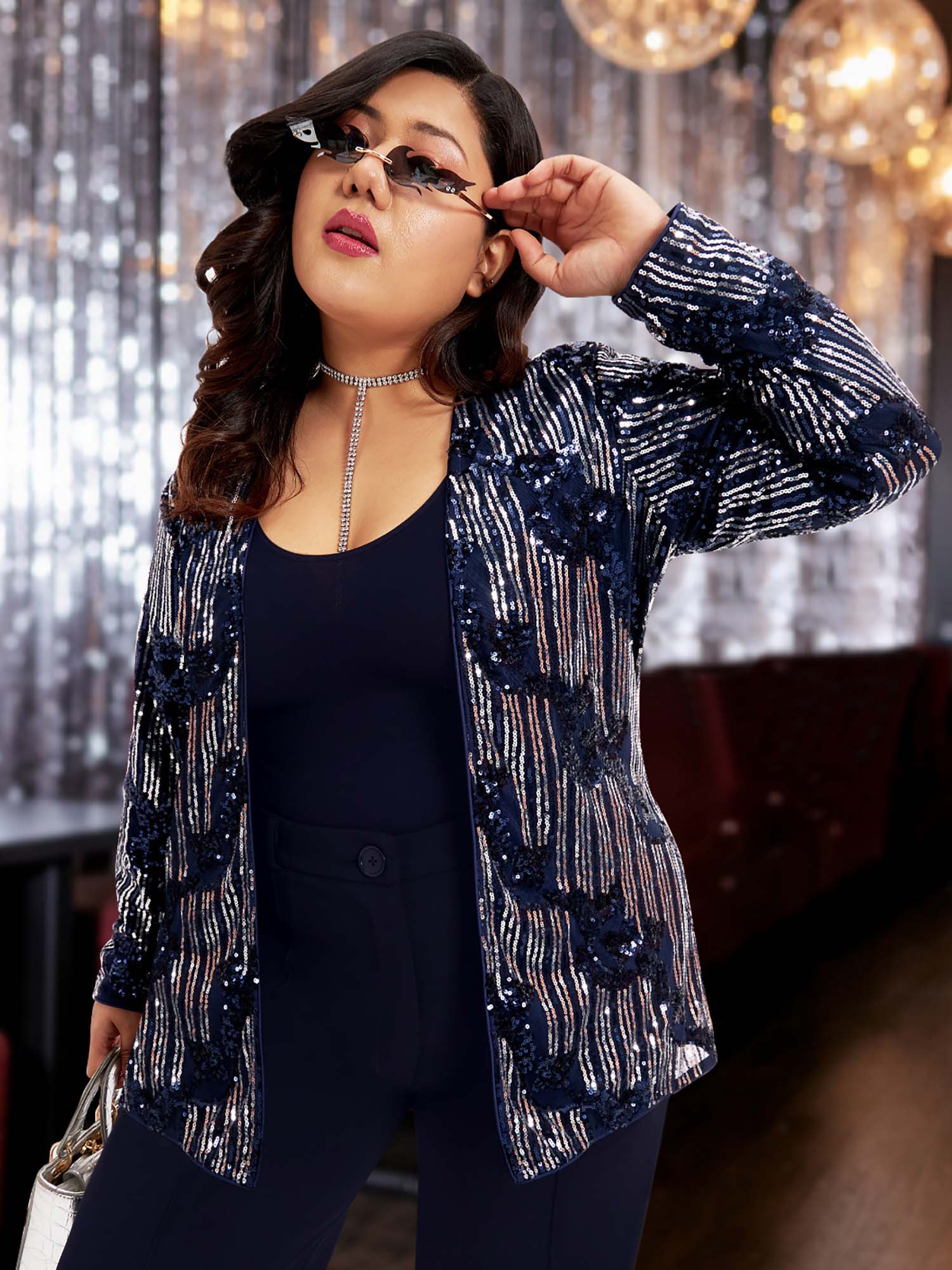 martini Women Blue Silver Plus Size Sequinned Shrug-picture-43