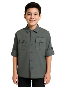 CHARCHIT - Grey Cotton Typography Shirt