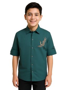 CHARCHIT - Green Cotton Embellished Shirt